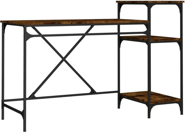 vidaXL Schreibtisch mit Regal in Räuchereiche, Industrie-Stil, B/T/H: 135 x 50 x 90 cm - Bild 1