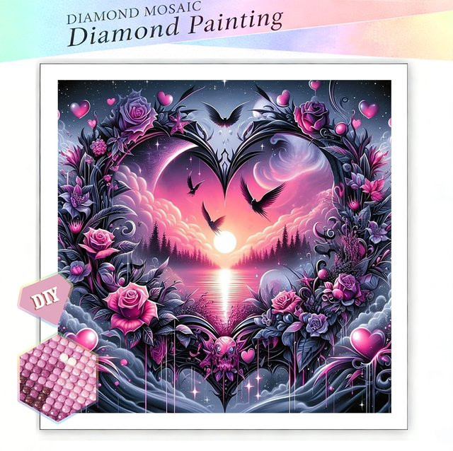 EverShine DIY 5D Diamantmalerei Herz und Rose als Mosaik-Stickerei in Multicolour, B/B/H: 20 x 20 x 20 cm - Bild 1
