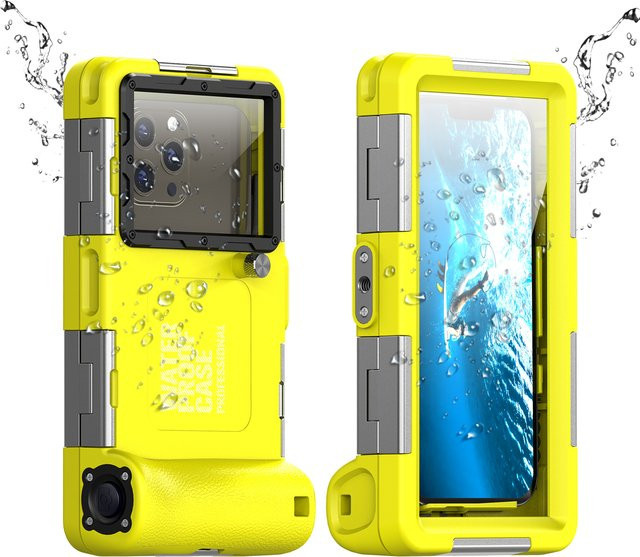 Professionelle wasserdichte Tauch-Handyhülle für Samsung S26 S25 S24 S23 Ultra und iPhone 17 16 15 Pro Max für Unterwasser-Aufnahmen bis 15m in Schwarz, Orange oder Gelb - Bild 1