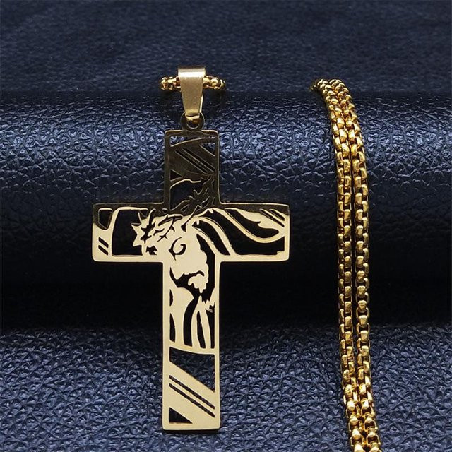 Yiran bag Halskette, Edelstahl, vergoldet, Jesus Kreuz Anhänger, Herren - Bild 1