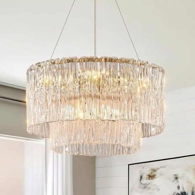 JIANKEXING LED-Glas-Kronleuchter Modern in Silber und Transparent für Wohnzimmer, Schlafzimmer oder Esszimmer - Bild 1
