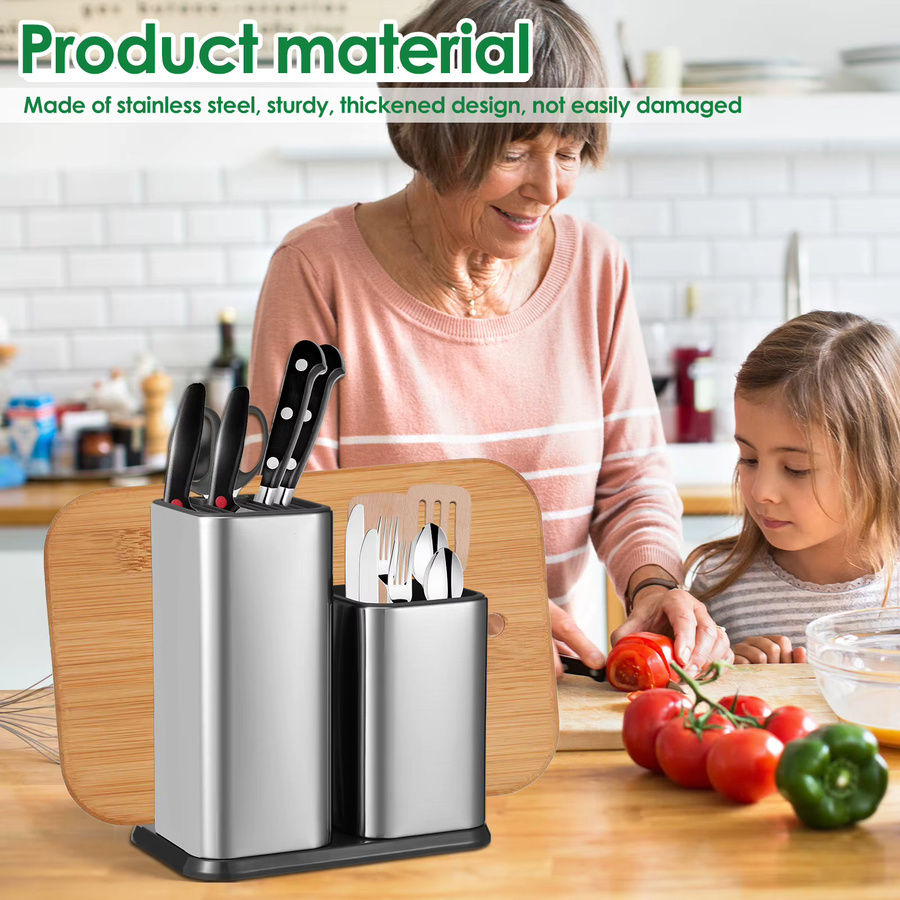 Willstar 2-in-1 Utensilien-Messerhalter und Besteck-Organizer aus Edelstahl in Silber, Rechteckig, B: 22,0 cm, H: 10,0 cm, T: 1,0 cm - Bild 2