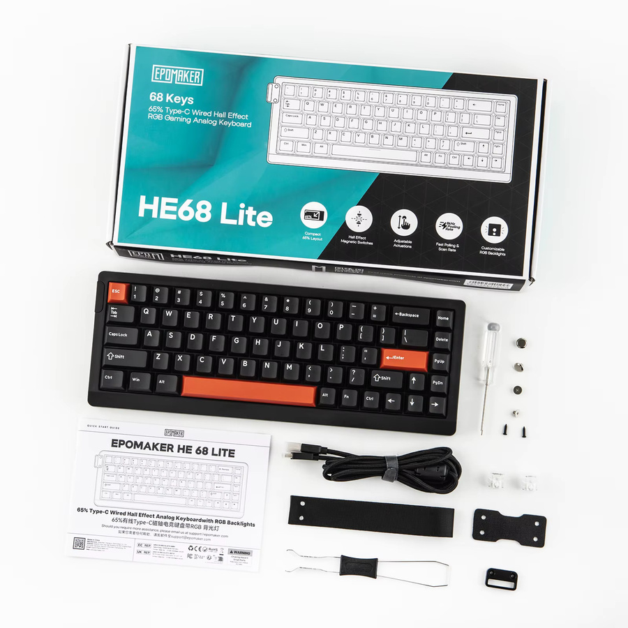 EPOMAKER HE68 Lite Magnetische Mechanische Tastatur mit Hall-Effekt, 65 % ANSI US-Layout, RGB-Hintergrundbeleuchtung, kabelgebunden, Schwarz-Rot - Bild 4
