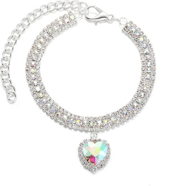 Katzenhalskette mit Liebesanhänger, Bling-Kristall, Silber, 20-25cm - Bild 1