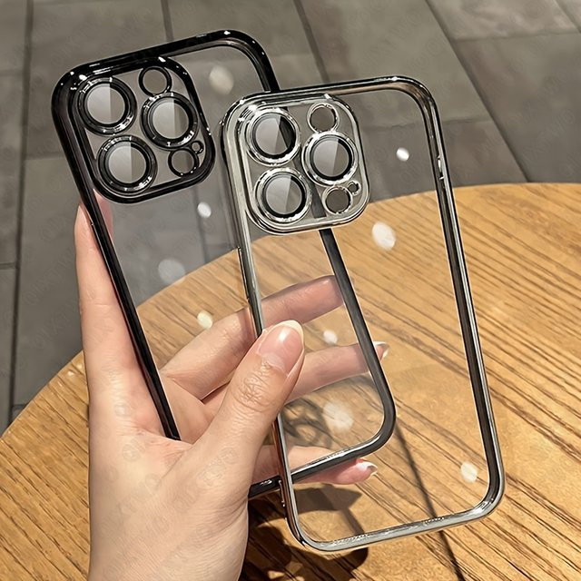 Transparente galvanisierte TPU Handyhülle für Apple iPhone 12 13 14 15 16 17 Pro Max Plus mit kabellosem Laden in Silber - Bild 1