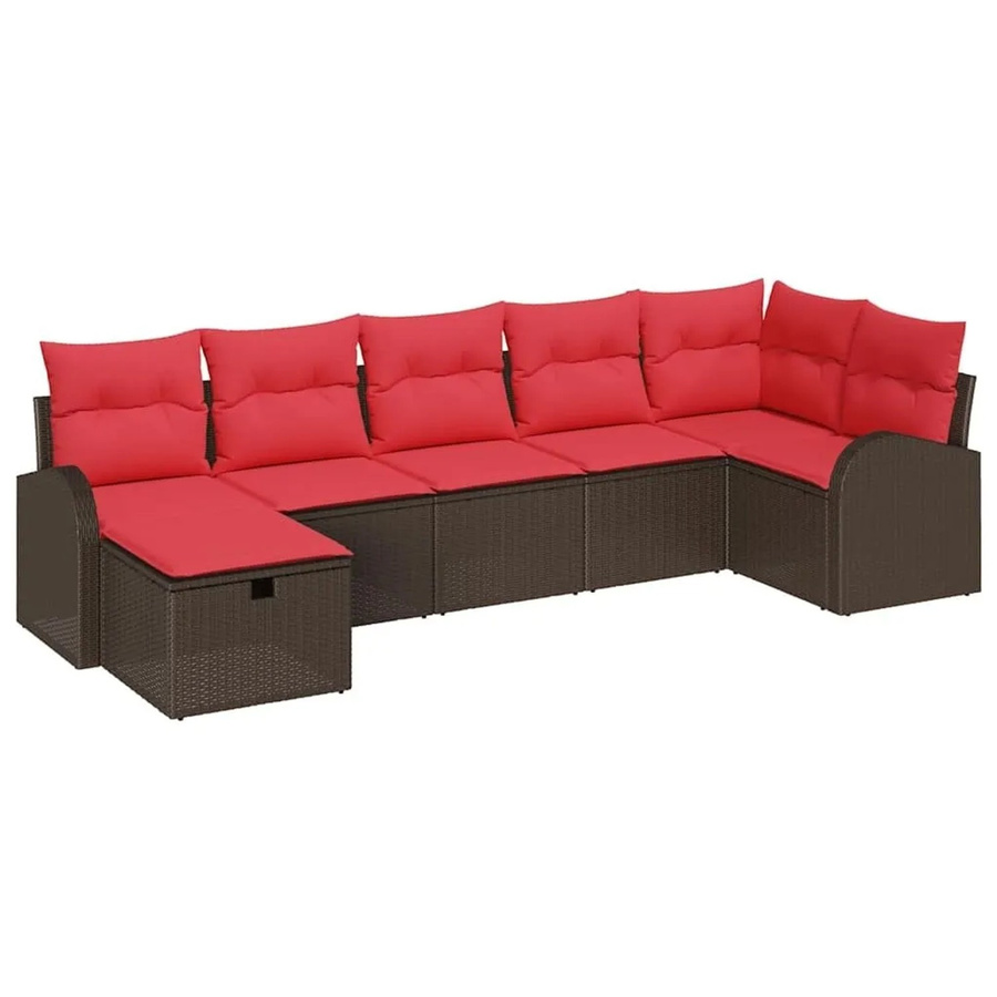 vidaXL L-Shape Gartenmöbel Set aus Poly-Rattan in Braun mit roten Polstern und integriertem Stauraum - Bild 2