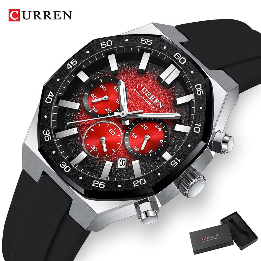 CURREN Chronograph Armbanduhr, Quarz, Silikon, Schwarz, Herren - Bild 2