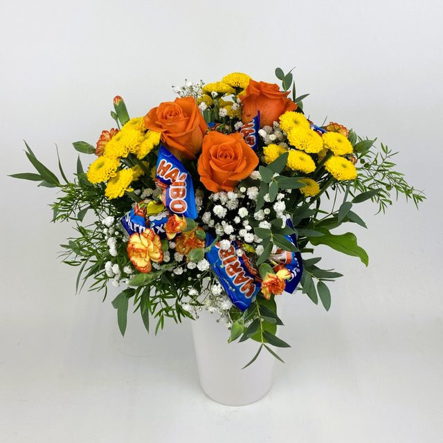 Blütenbärchen Bouquet Multicolor Rose Nelke Chrysantheme Schleierkraut Greenery - Bild 1