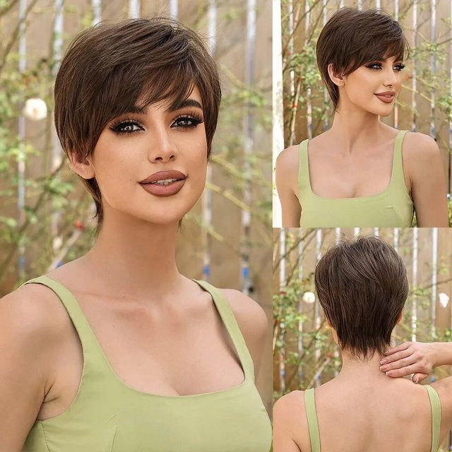 HAIRCUBE Perücke, Pixie-Schnitt mit Pony, braun, synthetisch, Damen - Bild 1