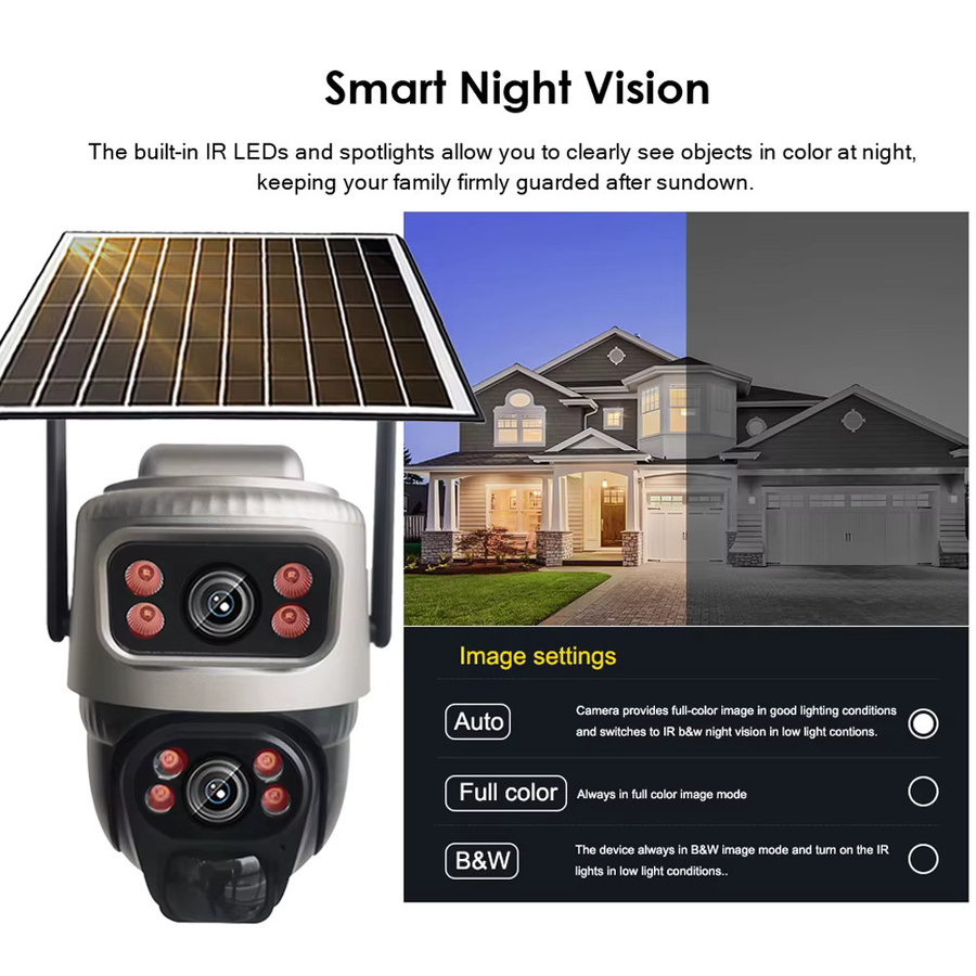 V380 WiFi Solar IP Kamera Outdoor mit Dual Objektiv, PTZ und PIR Bewegungserkennung zur CCTV Überwachung - Bild 6