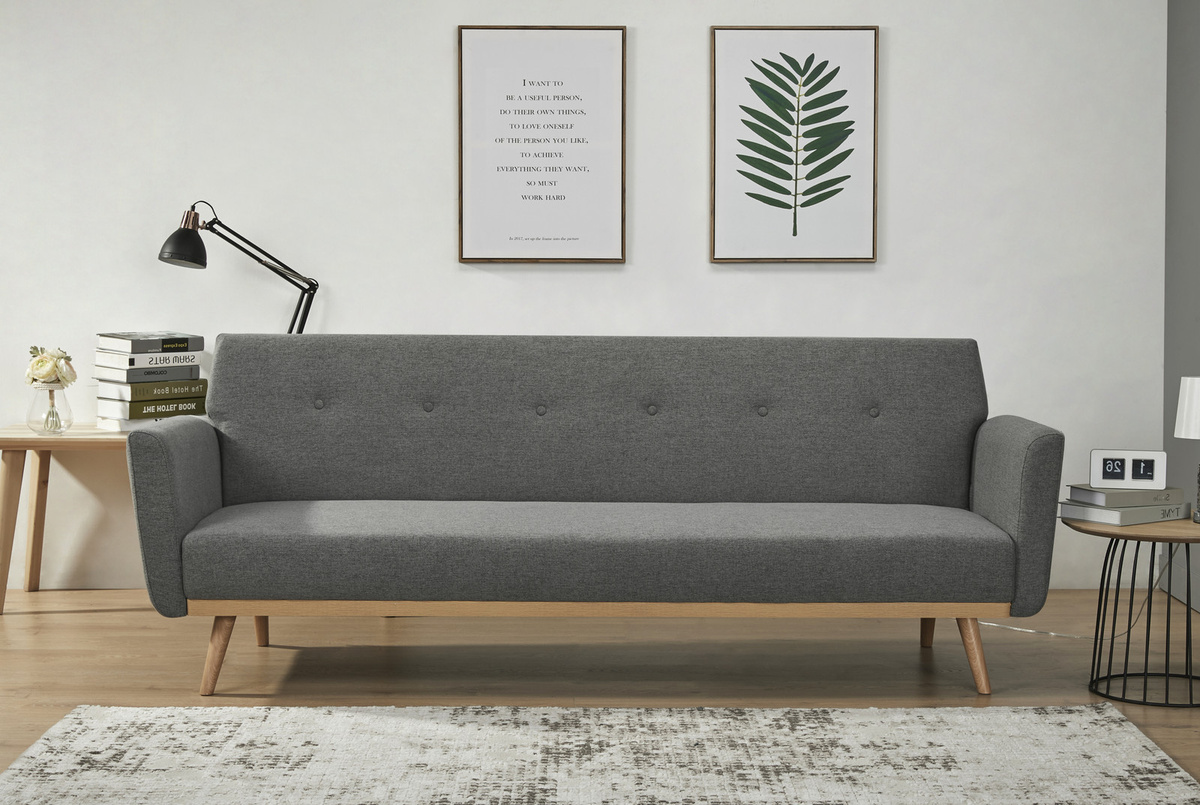 SalesFever Schlafsofa Click-Clack in Grau mit Holzrahmen und abnehmbaren Bezügen, Breite: 212 cm - Bild 1