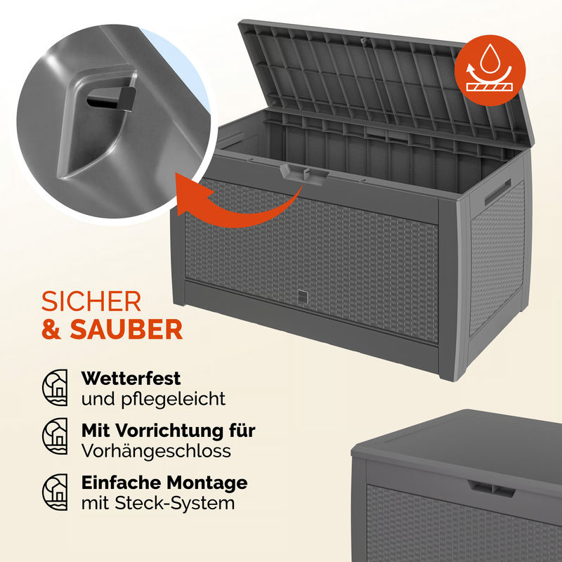 CASARIA Gartenbox Rato in Grau mit Rattan-Optik, 310 Liter, wasserdicht, Kunststoff, B: 119 cm, T: 60 cm, H: 60 cm - Bild 4