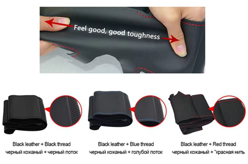 Handgenähte Lenkradabdeckung in Schwarz für Mercedes-Benz C-Klasse, E-Klasse, GLC260, C200, E300, GLA, GLE und CLA - Bild 3