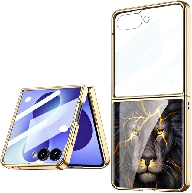 Samsung Galaxy Z Flip8 5G Handyhülle mit Display Schutzglas im Löwe Design in Gold - Bild 1