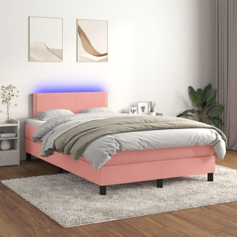Vidaxl Boxspringbett mit Matratze in Rosa aus Samt, B/T/H: 120 x 200 x 78 cm - Bild 1