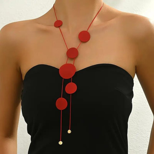 TwinkleBoutique Halskette Damen, geometrische Scheibe, rot - Bild 1