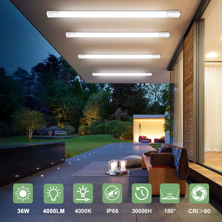 4er-Set Oraymin LED Nassraumleuchten mit Bewegungssensor, 36W, 4000K, IP66, Verbindbare Deckenleuchten in Weiß, Länge: 120 cm - Bild 3
