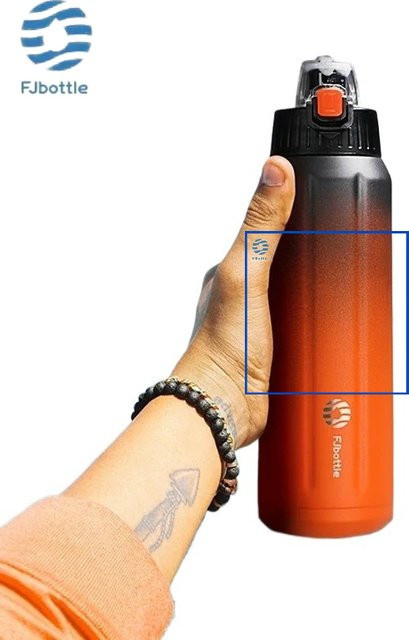 FJbottle Thermos-Wasserflasche aus Edelstahl in Schwarz und Orange, 600 ml, isoliert für heiß und kalt - Bild 1