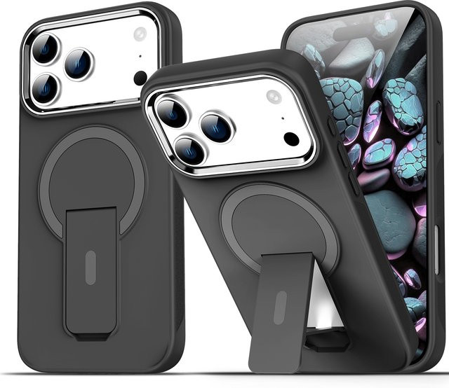 RPKKS Magnetische Handyhülle mit Klappständer für iPhone 11 bis iPhone 17 Pro Max Plus, Mattes Design, Stoßfest, Farbe: Schwarz - Bild 1