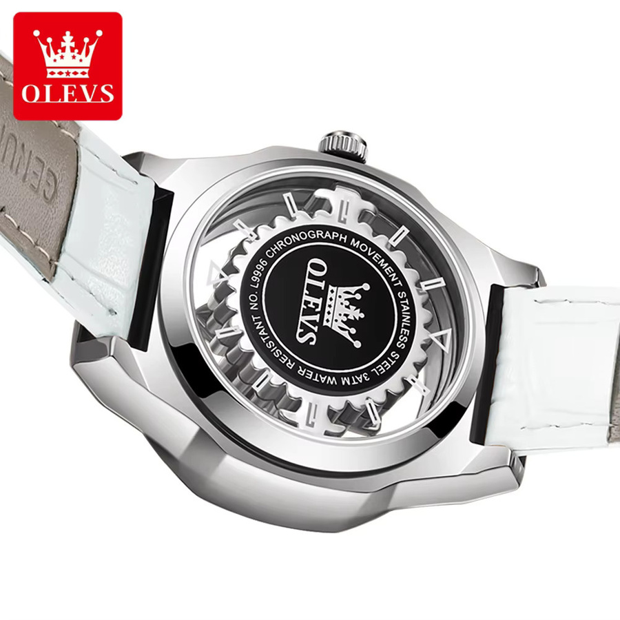 OLEVS Armbanduhr, Quarz, Diamantbesetzt, Edelstahl, Silber, Lederband, Unisex - Bild 3