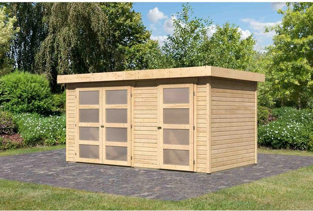 Karibu Holz-Gartenhaus Nürnberg in Natur mit modernem Design und Flachdach, B/T/H: 400 x 213 x 211 cm - Bild 1