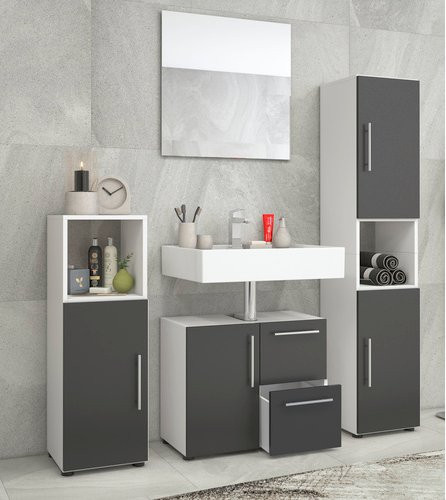 VCM Badmöbel-Set Flandu modern in Schwarz-Weiss mit Waschtischunterschrank, Hochschrank und Spiegelschrank B/H/T: 61 x 51 x 32 cm - Bild 1