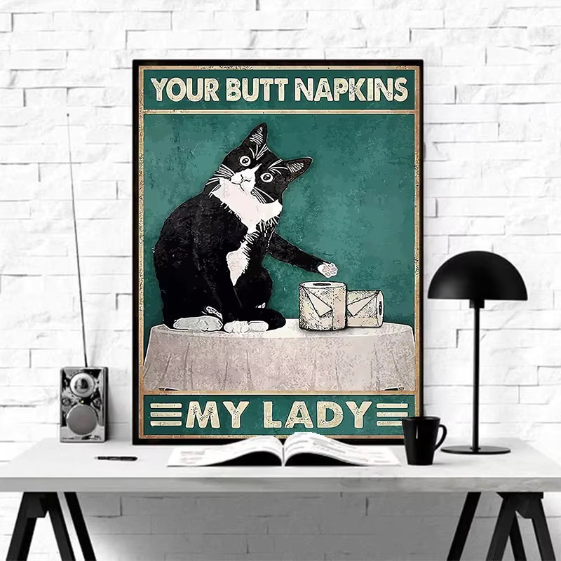 Lustiges Badezimmer-Poster Brain You Pooping von Potdemiel als Leinwandgemälde mit schwarzem Katzendruck in Schwarz und Multicolour - Bild 2