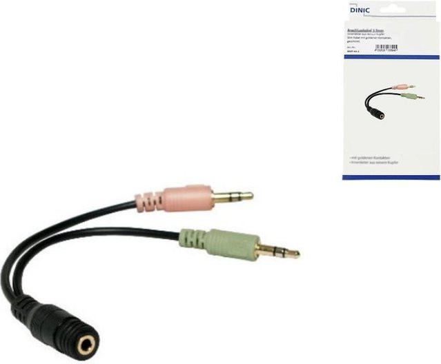 DINIC Y-Adapter Schwarz: 4-Pin Buchse auf 2x 3,5 mm Stereo Klinkenstecker - Bild 1