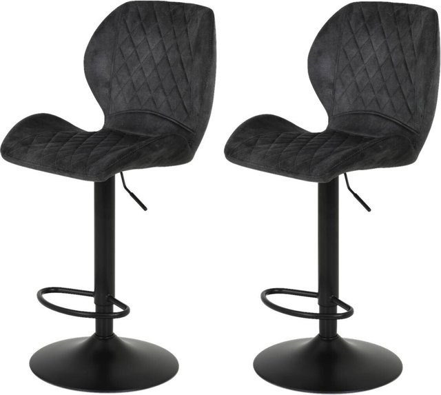 2er Set Barhocker Hela in Anthrazit mit Vintage Microfaser und Rautensteppung, B/H/T: 42 x 117 x 51 cm - Bild 1
