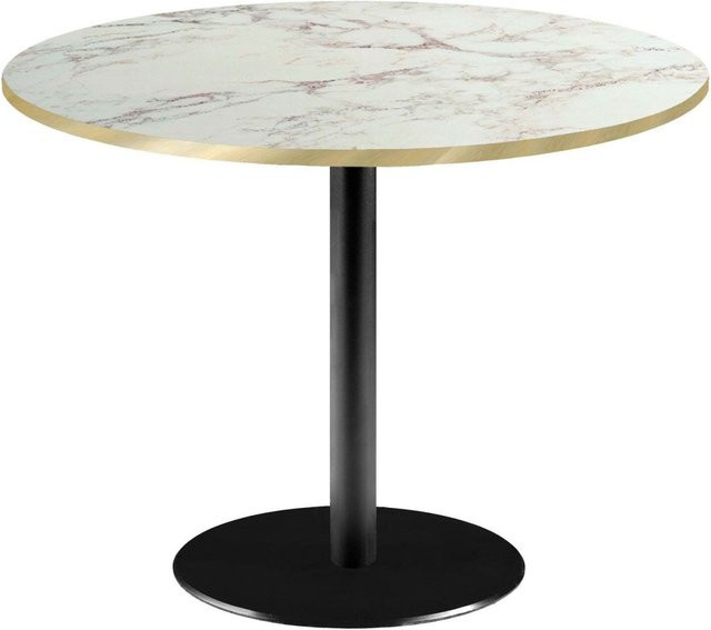 RestooTab Tisch Rome XL rund mit Dekosteinen in Wollweiß, Braun und Messing, Höhe: 75 cm, Durchmesser: 120 cm - Bild 1