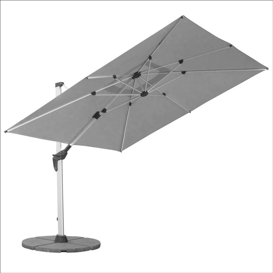 anndora Ampelschirm aus Aluminium in Silber Grau, 3 x 3 m quadratisch, schwenkbar und neigbar mit Granitplattenständer - Bild 1