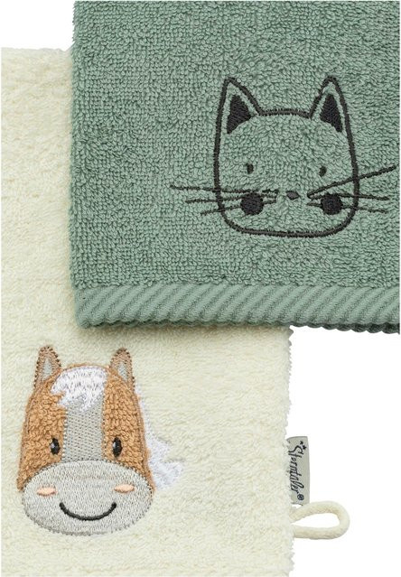 Sterntaler 2er-Pack Waschlappen aus Bio-Baumwolle in Beige und Grau mit Aufhängeschlaufe - Bild 1