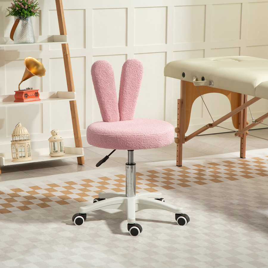 Aosom Schreibtischstuhl mit Hasenohren in Rosa, moderner Drehstuhl aus Teddyplüsch und Bouclé mit Höhenverstellung und 5 Rollen, B/T/H: 53 x 53 x 70-84 cm - Bild 2