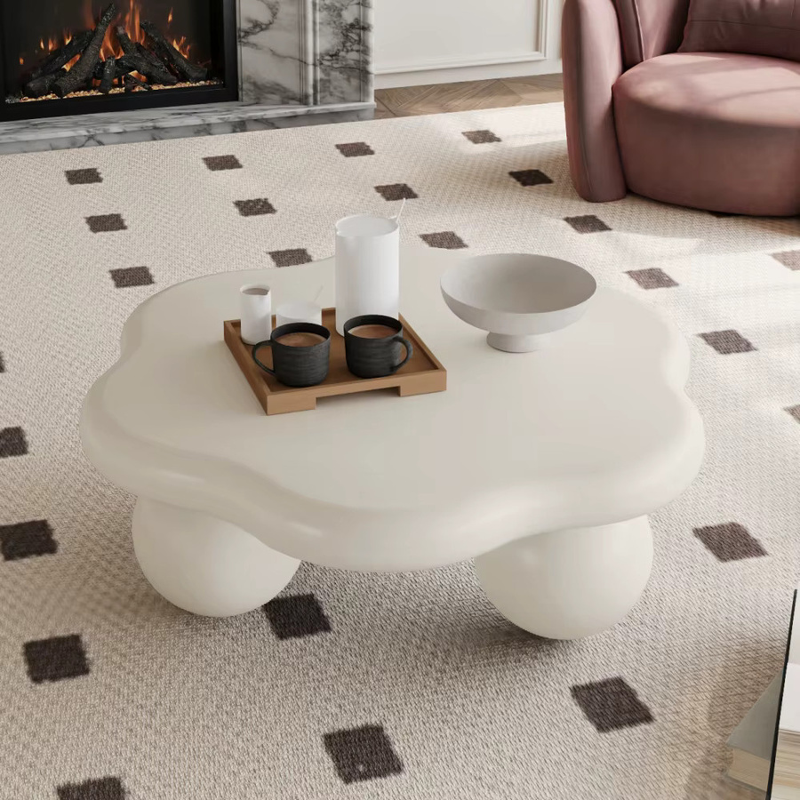 Ye Wolkenförmiger Couchtisch in Cremeweiß mit kugelförmigen Beinen, Modern Minimalistisches Design, Breite: 80 cm - Bild 4