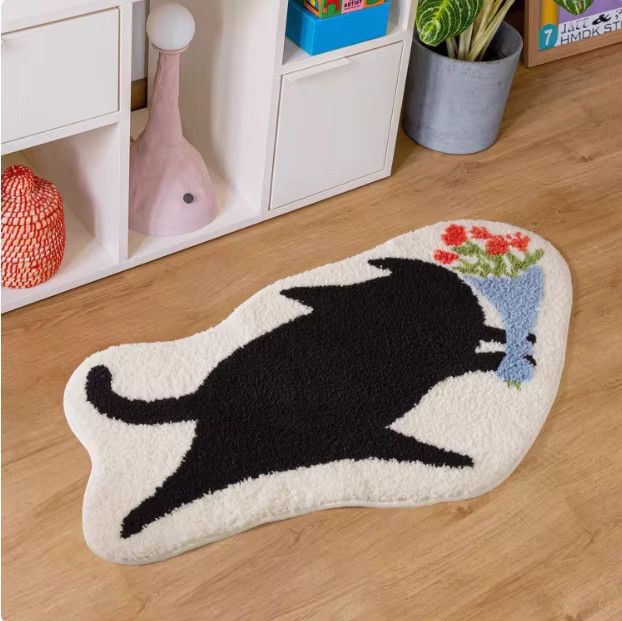 VIKAMA Cartoon abstrakter Katzenteppich in Multicolor, weiche und rutschfeste Matte für Wohnzimmer, Schlafzimmer und Badezimmer - Bild 2