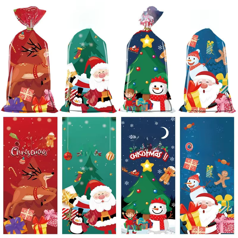 50 Stück Weihnachts Süßigkeiten Taschen aus Kunststoff mit Seil zur Dekoration für Kekse und Cookies - Bild 4