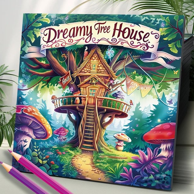 Dream Tree House Malbuch für Erwachsene mit 20 Seiten zum Stressabbau und für kreative Graffiti-Malereien in Mehrfarbig - Bild 1