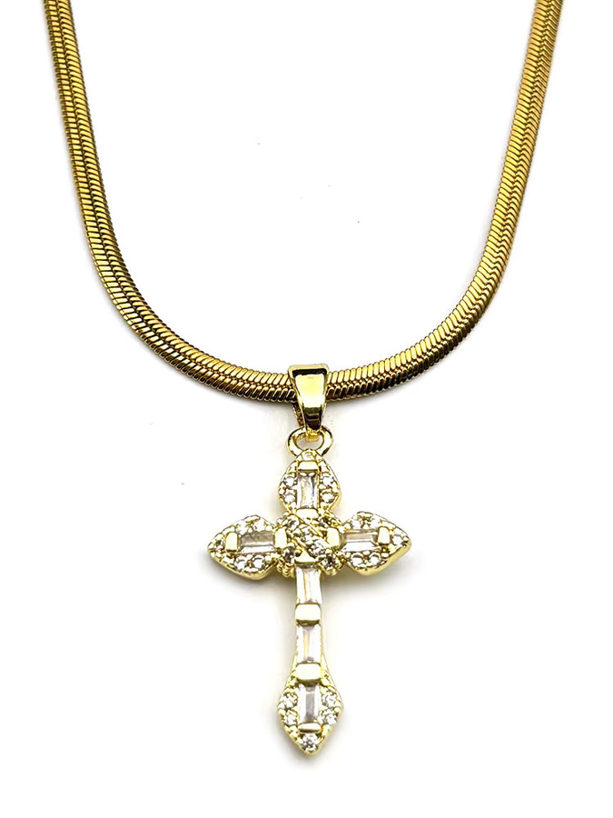 JYTF Halskette mit Kreuz-Anhänger, Edelstahl, Gold, Kristall, Damen - Bild 3