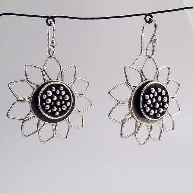 YoYo Haken-Ohrringe, Sonnenblumen-Design, Silber, Damen - Bild 1