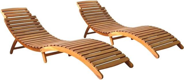 vidaXL Sonnenliegen Set aus 2 Stück aus geöltem Akazien-Massivholz in Braun, B/T/H: 184 x 55 x 64 cm - Bild 1