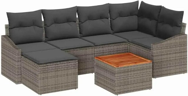 vidaXL Garten-Sofa-Set 7-teilig in Grau mit Poly-Rattan und pulverbeschichtetem Stahl inklusive Polster und Stauraum - Bild 1