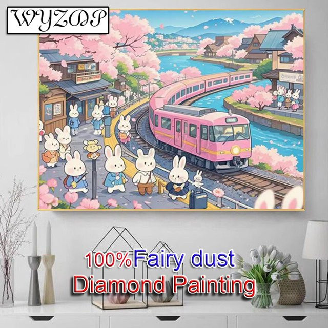 WYZDP Diamant-Malerei-Set Rosa Zug, Quadratische Diamant-Stickerei als Wandkunst für deine Feenstaub-Dekoration, B/H: 30 x 40 cm - Bild 1