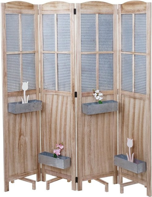 MCW Paravent MCW-D26 als Raumteiler und Sichtschutz mit Pflanzkörben aus Holz und Metall in Grau-braun, H x B x T: 170 x 161 x 29 cm - Bild 1