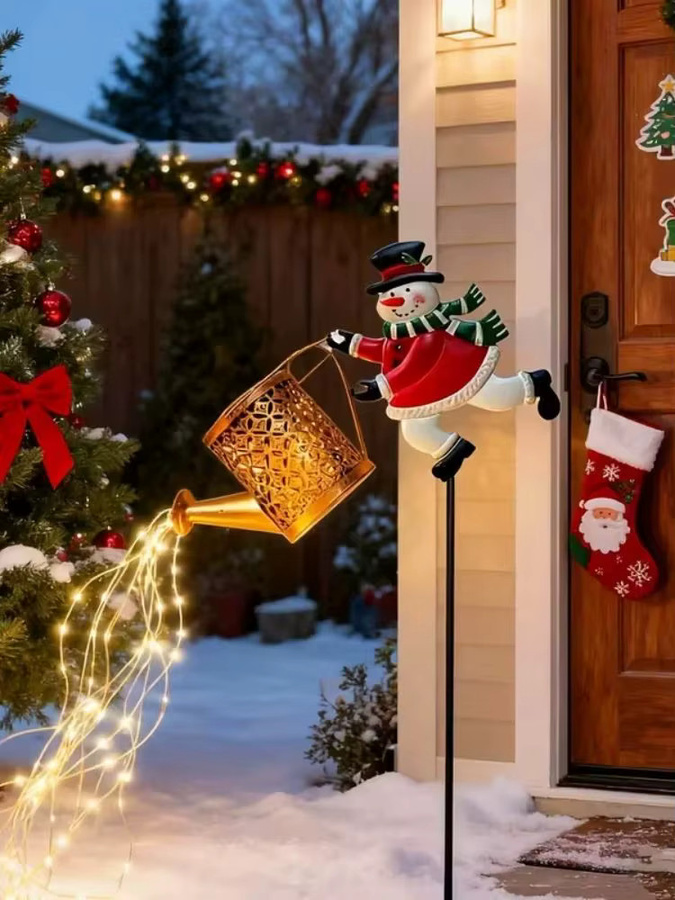 ledcbet Solar-Schneemann und Weihnachtsmann Gartenleuchten für die Weihnachtsdekoration, Solar-Rasenlampe und Hängelaterne in Weiß und Multicolour - Bild 4