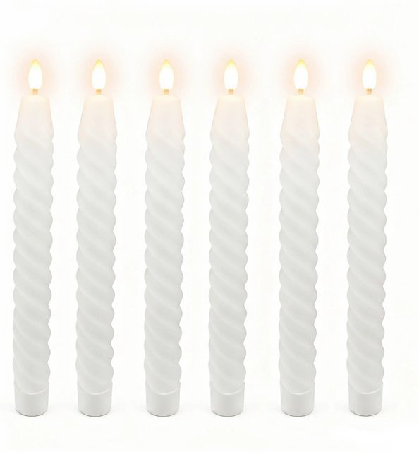 Relaxdays LED Stabkerzen 6er Set aus Echtwachs in Weiß mit flackerndem Effekt, Höhe: 25 cm, Durchmesser: 2,2 cm - Bild 1