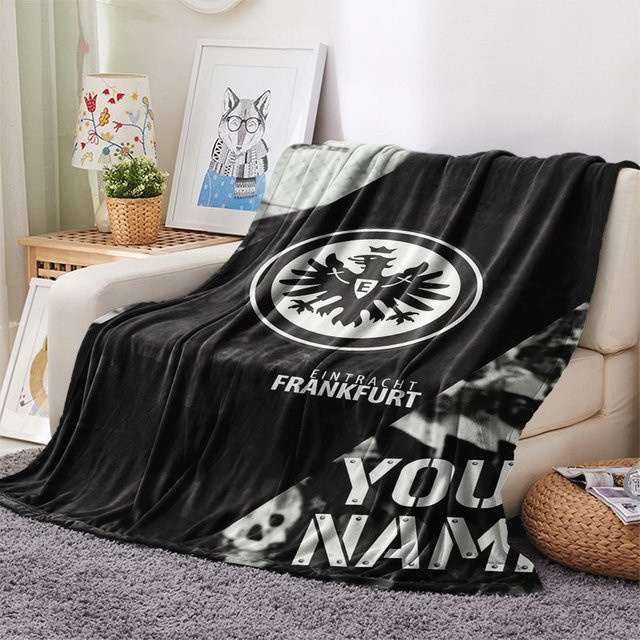 Personalisierte Eintracht Frankfurt Flanelldecke aus Fleece in Grau, B/B: 80 x 120 cm - Bild 1