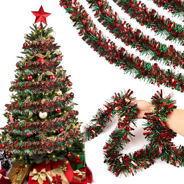 ZQNYCY Weihnachts-Lametta-Girlanden in Rot und Grün, glitzernde Dekoration für Weihnachtsbaum und Neujahrsfeier - Bild 1