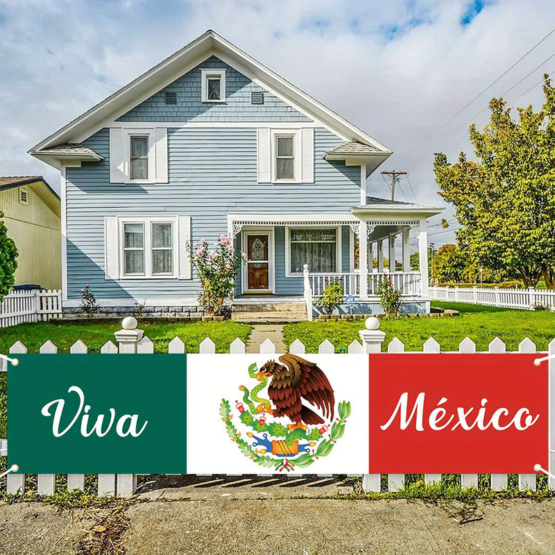 Viva Mexiko Zaun Banner für den Mexikanischen Unabhängigkeitstag, mehrfarbige Party Dekoration als Foto-Hintergrund, rechteckig und hängend, B: 180 cm, H: 40 cm - Bild 3