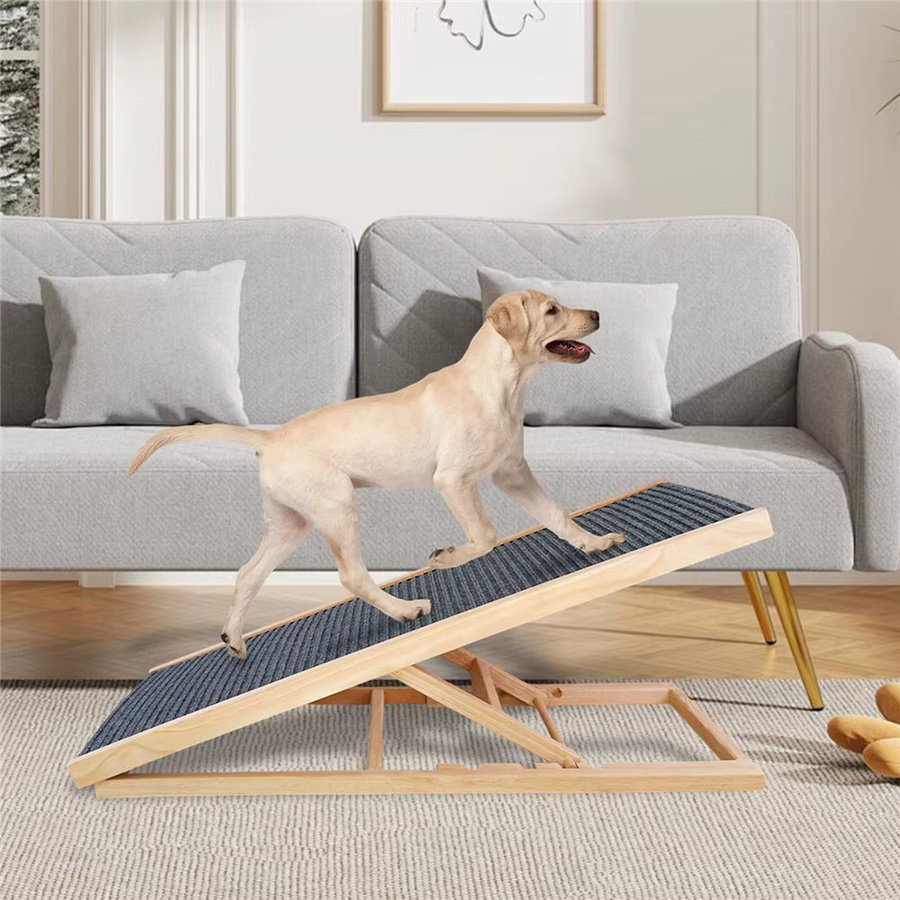 HGTUGO Massivholz-Hunderampe mit rutschfestem Teppich, höhenverstellbare Haustier-Zugangstreppe für Sofa und Auto, 70 cm - Bild 3