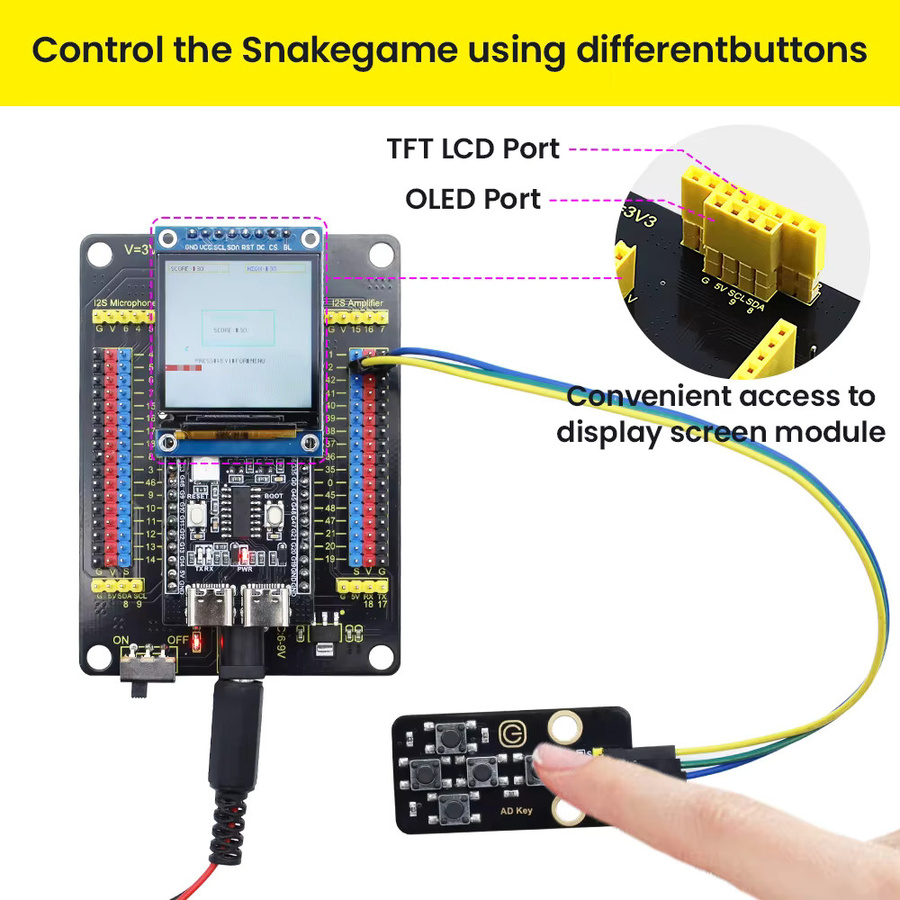Keyestudio ESP32-S3 Mini Entwicklungsboard Set mit N16R8, 44-Pin Shield und USB-C Kabel, Schwarz - Bild 5